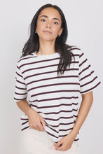 Load image into Gallery viewer, Binding Chocolate White Stripe Boxy Tee
