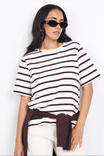 Load image into Gallery viewer, Binding Chocolate White Stripe Boxy Tee
