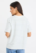 Load image into Gallery viewer, Binding Khaki White Stripe Boxy Tee
