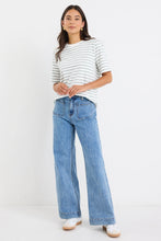 Load image into Gallery viewer, Binding Khaki White Stripe Boxy Tee
