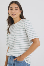 Load image into Gallery viewer, Binding Khaki White Stripe Boxy Tee
