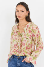 Load image into Gallery viewer, Bohemian Cream Blush Floral Sheer Frill Front Blouse
