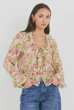 Load image into Gallery viewer, Bohemian Cream Blush Floral Sheer Frill Front Blouse
