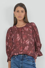 Load image into Gallery viewer, Candid Plum Smudge Floral Frill Sleeve Crew Neck Top
