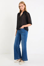 Load image into Gallery viewer, Closure Black Mini Polka Dot High Neck Buttoned SS Top
