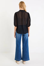 Load image into Gallery viewer, Closure Black Mini Polka Dot High Neck Buttoned SS Top

