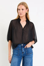Load image into Gallery viewer, Closure Black Mini Polka Dot High Neck Buttoned SS Top

