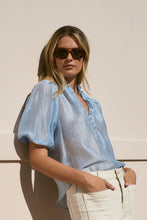 Load image into Gallery viewer, Closure Pale Blue Sheer High Neck SS Top
