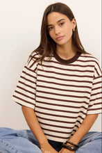 Load image into Gallery viewer, Cohesion Chocolate Vanilla Stripe Oversized Contrast Binding Boxy SS Tee
