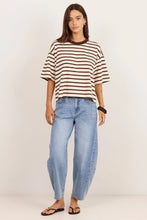 Load image into Gallery viewer, Cohesion Chocolate Vanilla Stripe Oversized Contrast Binding Boxy SS Tee
