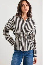Load image into Gallery viewer, Composite Black Bone Stripe Shirred Body Shirt
