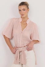 Load image into Gallery viewer, Continuance Blush Ramie High Neck Button SS Top Blush
