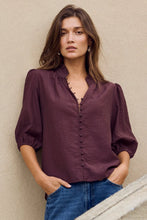 Load image into Gallery viewer, Continuance Chocolate Semi Sheer High Neck Buttoned Short Sleeve Top - Chocolate
