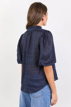 Load image into Gallery viewer, Continuance Navy Ramie High Neck Buttoned SS Top - Navy
