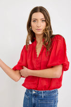 Load image into Gallery viewer, Continuance Poppy Ramie High Neck Buttoned SS Top
