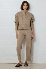 Load image into Gallery viewer, Crafted Taupe Funnel Neck Denim Jacket
