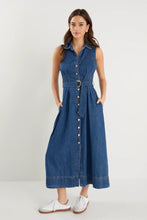 Load image into Gallery viewer, Crescent Storm Blue Denim Midi Shirt Dress
