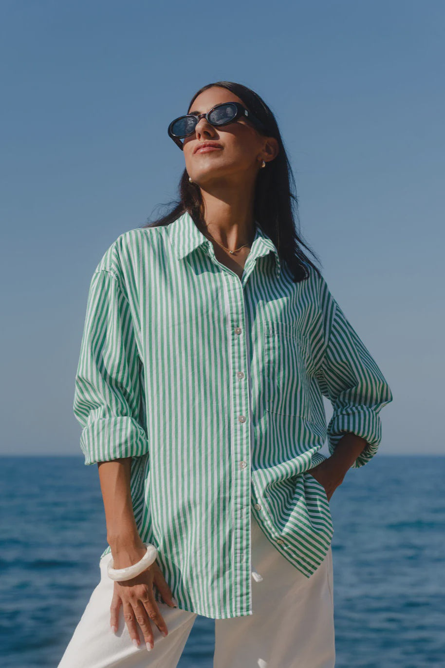 You Got This Green Stripe Cotton Oversized Shirt