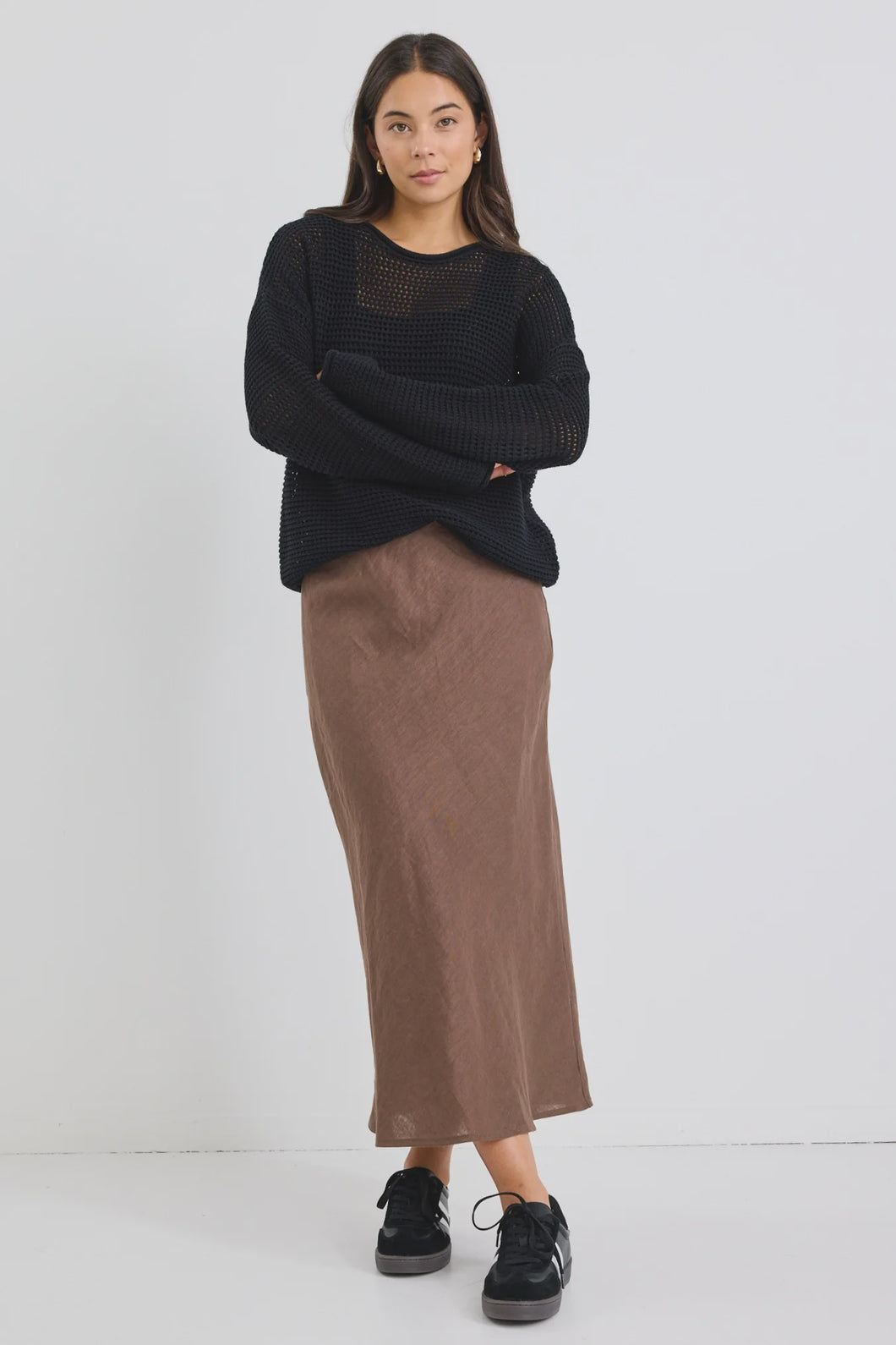Bliss Chocolate Linen Bias Midi Skirt