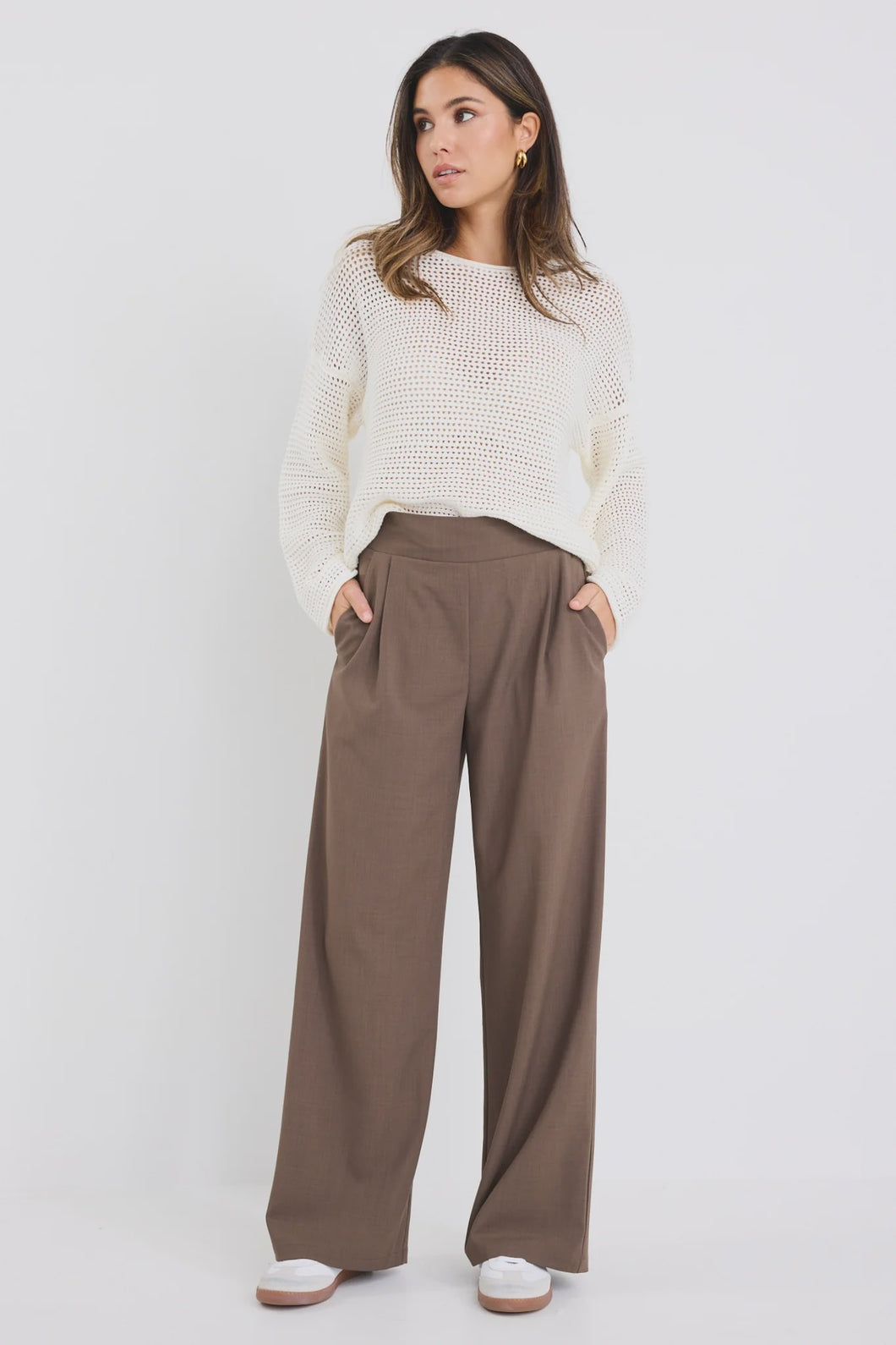Instinctive Chocolate Twill Wide Leg Pant