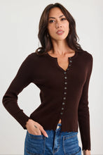 Load image into Gallery viewer, Ditto Chocolate Button Front Rib Knit Long Sleeve Top
