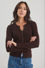 Load image into Gallery viewer, Ditto Chocolate Button Front Rib Knit Long Sleeve Top

