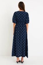 Load image into Gallery viewer, Eloquent Navy Polka Dot Flutter Sleeve Maxi Dress
