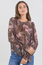 Load image into Gallery viewer, Endless Chocolate Floral Blouson Sleeve LS Top

