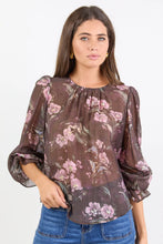 Load image into Gallery viewer, Endless Chocolate Floral Blouson Sleeve LS Top
