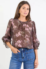 Load image into Gallery viewer, Endless Chocolate Floral Blouson Sleeve LS Top
