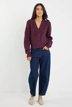 Load image into Gallery viewer, Essence Plum V Neck Rib Knit Cardigan
