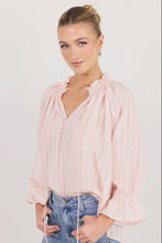 Load image into Gallery viewer, Expedition Blush Self Stripe Shirred Neck Short Sleeve Top
