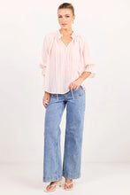 Load image into Gallery viewer, Expedition Blush Self Stripe Shirred Neck Short Sleeve Top
