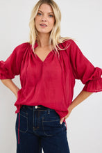 Load image into Gallery viewer, Expedition Raspberry  shirred Neck Short Sleeve Top
