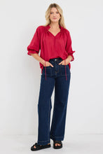 Load image into Gallery viewer, Expedition Raspberry  shirred Neck Short Sleeve Top
