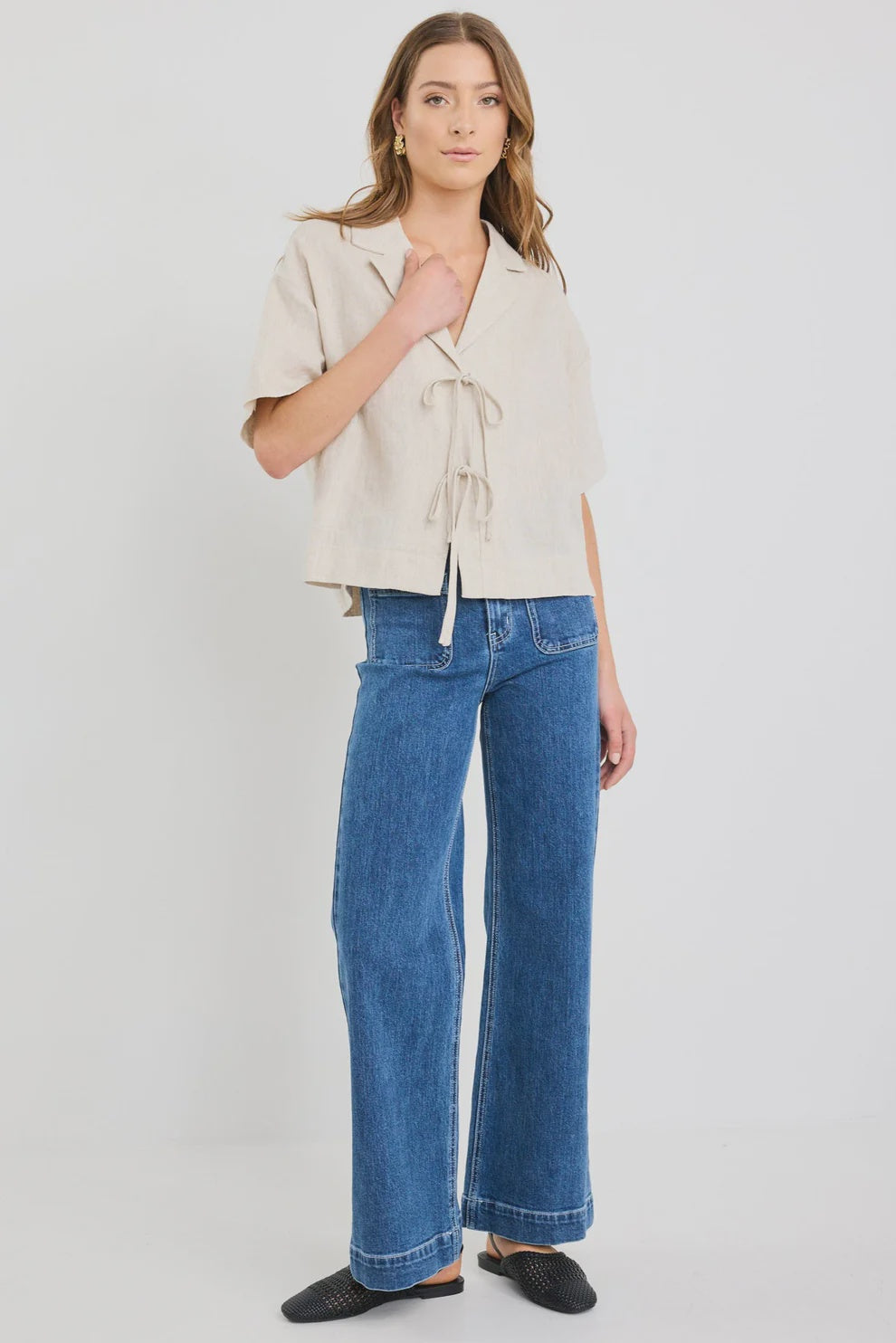 Fasten Natural Linen Tie Front Shirt Natural