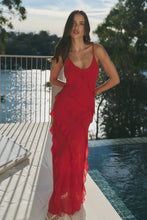 Load image into Gallery viewer, Galore Flame Bias Ruffle Slip Maxi Dress
