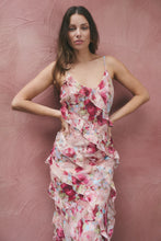 Load image into Gallery viewer, Galore Painted Rose Bias Ruffle Slip Maxi Dress
