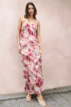 Load image into Gallery viewer, Galore Painted Rose Bias Ruffle Slip Maxi Dress
