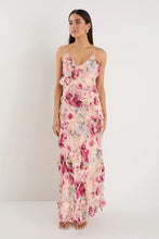 Load image into Gallery viewer, Galore Painted Rose Bias Ruffle Slip Maxi Dress
