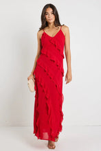 Load image into Gallery viewer, Galore Flame Bias Ruffle Slip Maxi Dress
