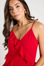 Load image into Gallery viewer, Galore Flame Bias Ruffle Slip Maxi Dress
