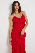 Load image into Gallery viewer, Galore Flame Bias Ruffle Slip Maxi Dress
