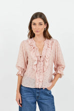 Load image into Gallery viewer, Garnish Blush Polka Dot Frill Front Mid Sleeve Top - Blush Polka Dot
