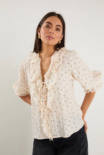 Load image into Gallery viewer, Garnish Cream Black Polka Dot Frill Front Mid Sleeve Top
