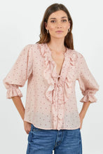 Load image into Gallery viewer, Garnish Blush Polka Dot Frill Front Mid Sleeve Top - Blush Polka Dot
