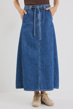 Load image into Gallery viewer, Dockside Storm Blue Denim Tie Front Maxi Skirt
