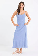 Load image into Gallery viewer, Hologram Electric Blue Mini Gingham Strappy Bias Slip Maxi Dress
