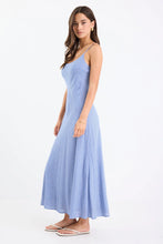 Load image into Gallery viewer, Hologram Electric Blue Mini Gingham Strappy Bias Slip Maxi Dress
