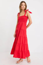 Load image into Gallery viewer, Isabella Cherry Red Cotton Poplin Strappy Tiered Maxi
